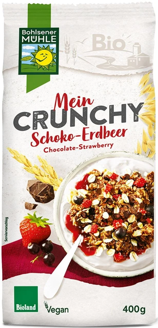 SCHOKOKRUNKEL MIT TRAUBENBEERE UND SCHWARZEM HERBAND BIO 400 g - BOHLSENER MÜHLE