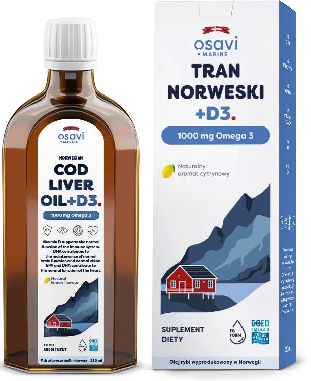 OSAVI Norwegischer Trank +D3, 1000 mg Omega 3 - Zitronengeschmack (250 ml)