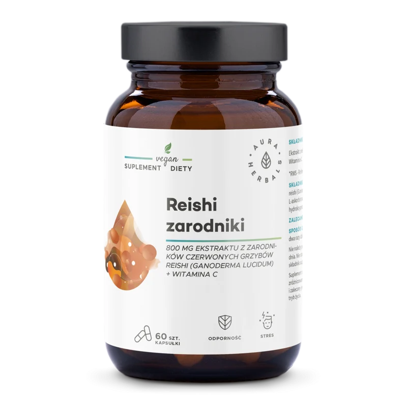 Reishi-Sporen 800 mg + Vitamin C (60 Kapseln) Aura Herbals