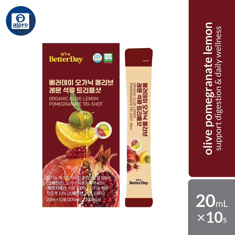 BetterDay Organic Olive Lemon Pomegranate Tri-Shot 20mL × 10s | Support Digestion & Daily Wellness