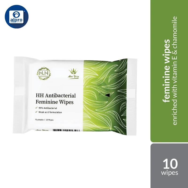 Herb & Health Antibacterial Feminine Wipes Aloe Vera 10s | Enriched With Vitamin E & Chamomile