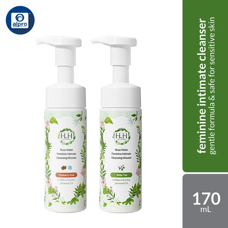 Herb & Health Rose Water Feminine Intimate Cleansing Mousse (Cranberry Cool / White Tea Cool) 170mL | Gentle Formula