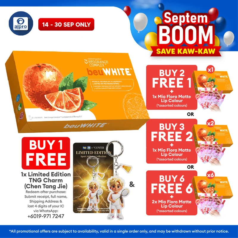 beuWHITE Oral Whitening Sunblock with Red Orange Complex 2g × 30s | Supports Skin Radiance & Daily Wellness