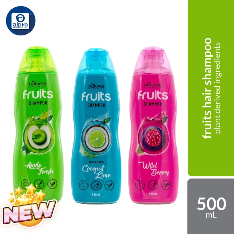 Natures Organics Fruits Shampoo (Apple Fresh / Wild Berry / Coconut & Lime) 500mL | Plant Derived Ingredients