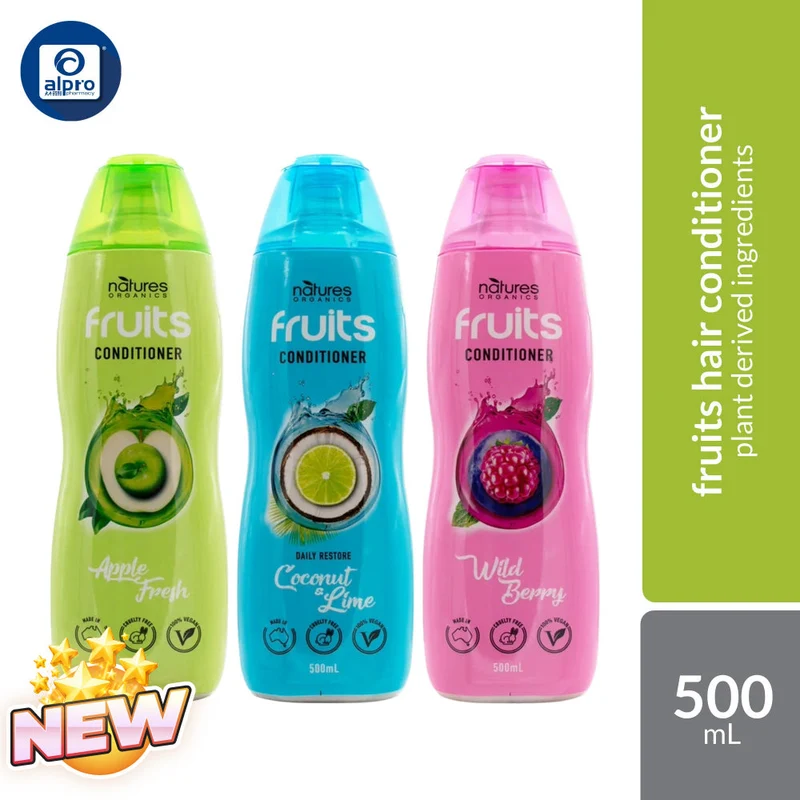 Natures Organics Fruits Conditioner (Apple Fresh / Wild Berry / Coconut Lime) 500mL | Moisturise & Soften Skin