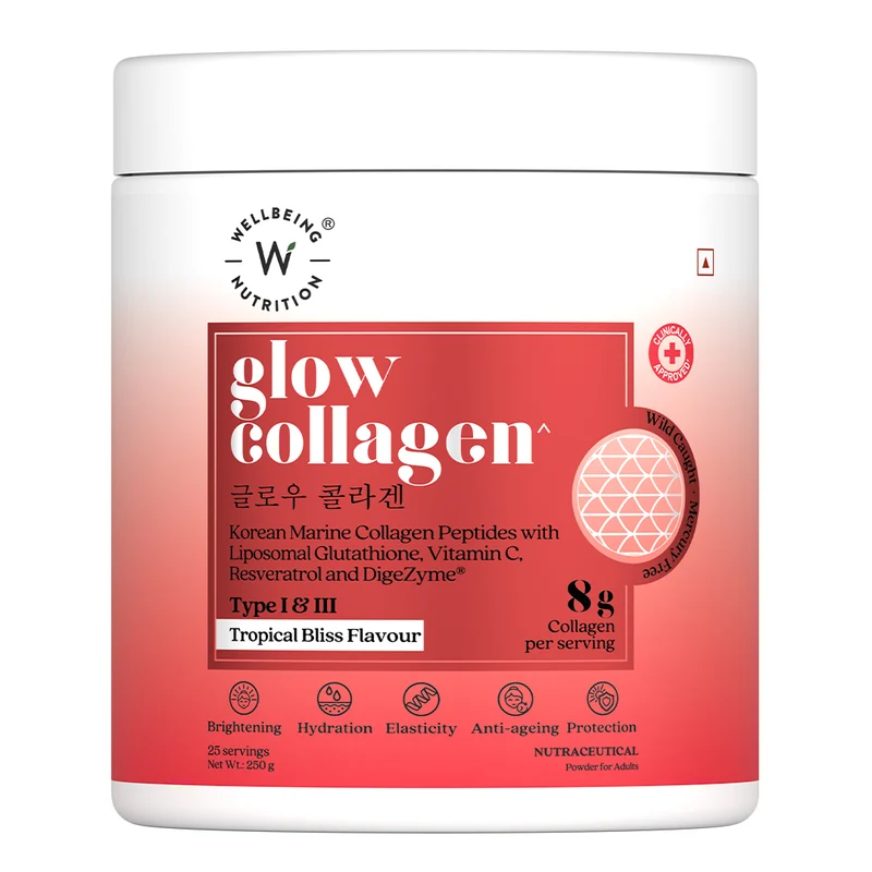 Glow Korean Marine Collagen Peptides with Liposomal Glutathione & Vitamin C | Tropical Bliss Flavour | 250g