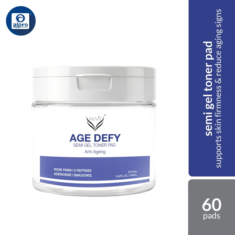 NUViT AGE DEFY Semi Gel Toner Pad 60 Pads (190mL) | Rose PDRN, Peptides, Adenosine & Bakuchiol for Firmer-Looking Skin