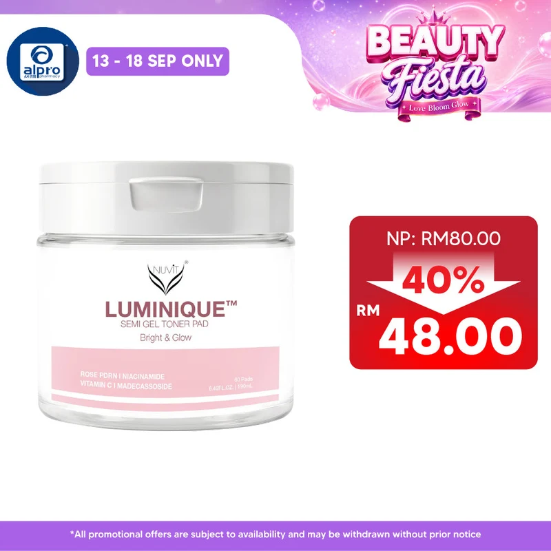 NUViT LUMINIQUE Semi Gel Toner Pad 60 Pads (190mL) | Niacinamide, Vitamin C & Rose PDRN for Brighter, Radiant-Looking Sk