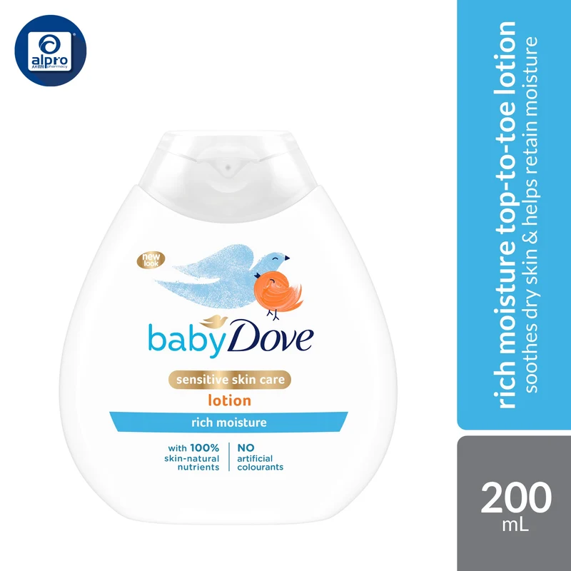 Baby Dove Rich Moisture Lotion 200mL | Gentle Hypoallergenic Baby Lotion for Dry & Sensitive Skin