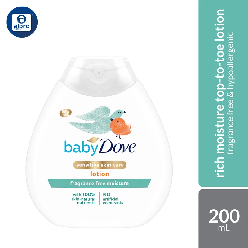Baby Dove Fragrance Free Moisture Lotion 200mL | Hypoallergenic & pH-Neutral Baby Lotion for Sensitive Skin