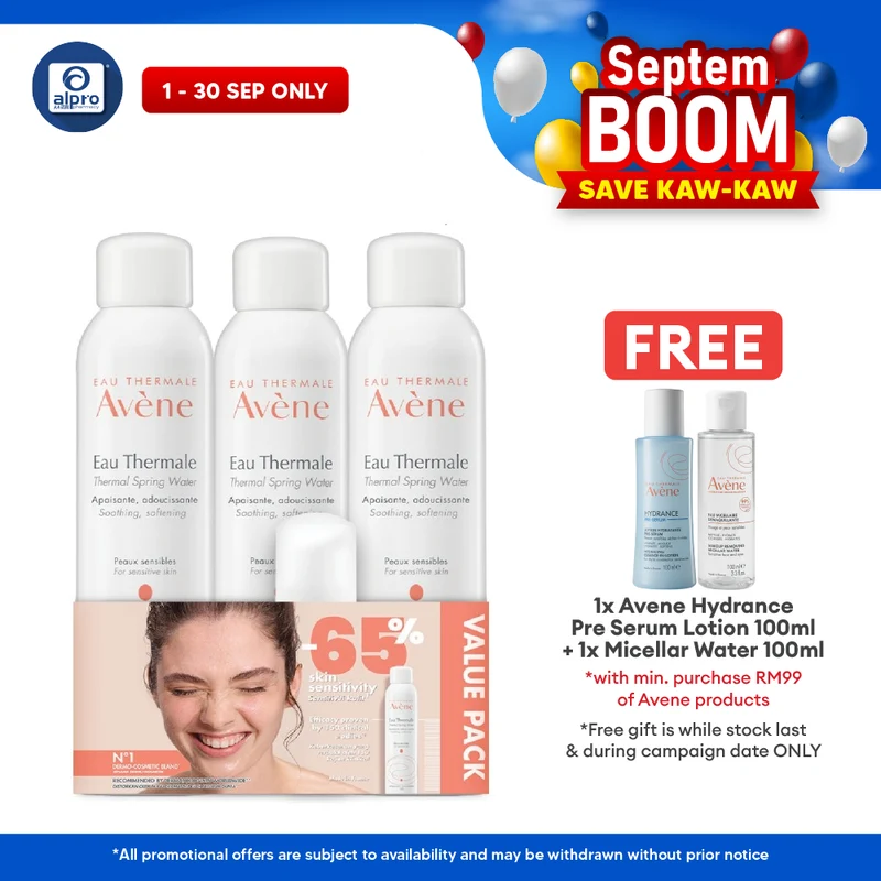 Avene Thermal Spring Water Trio 300ml Free Gentle Cleanser Foam 50ml