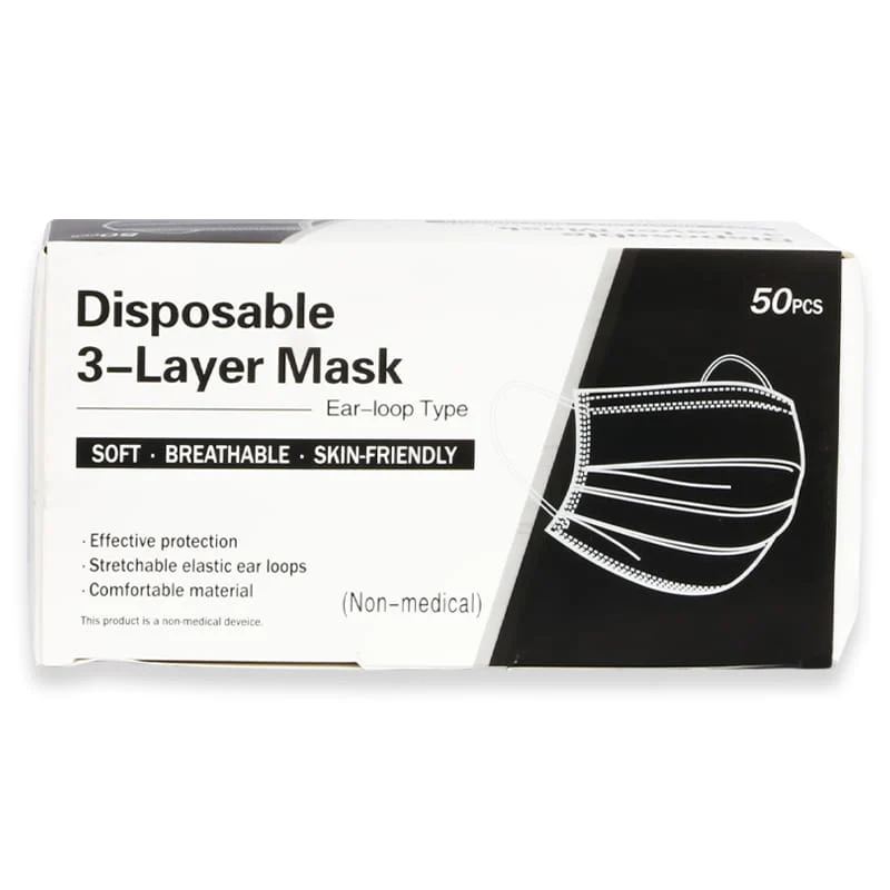 Disposable 3-Layer Mask Black Color 50'S