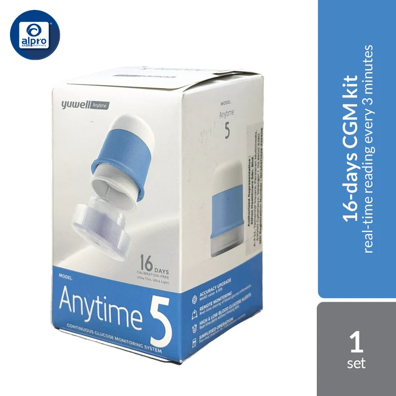 Yuwell Anytime 5 Continuous Glucose Monitoring (CGM) System Kit | 16-Day Calibration-Free Real-Time Glucose Monitoring