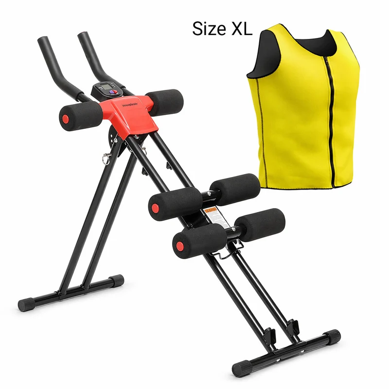 Pakkaus vatsalihaslaite taitettava harjoitusoppaalla ja saunaliivi mies XL InnovaGoods