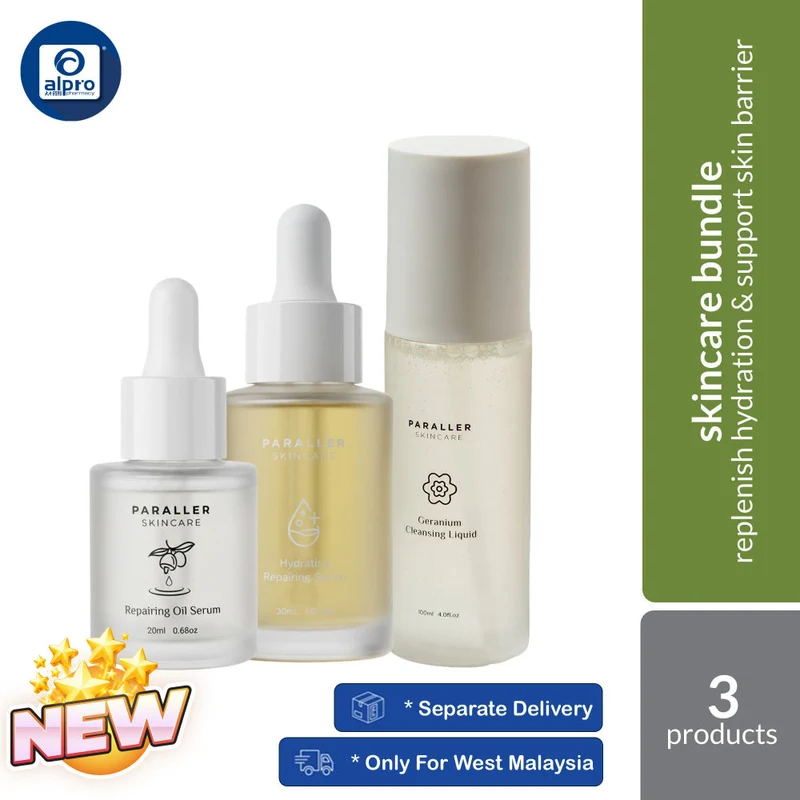 Paraller Bundle Pack: Hydrating Serum 30mL + Oil Serum 20mL + Cleansing Liquid 100mL | Repair & Replenish Skin Hydration
