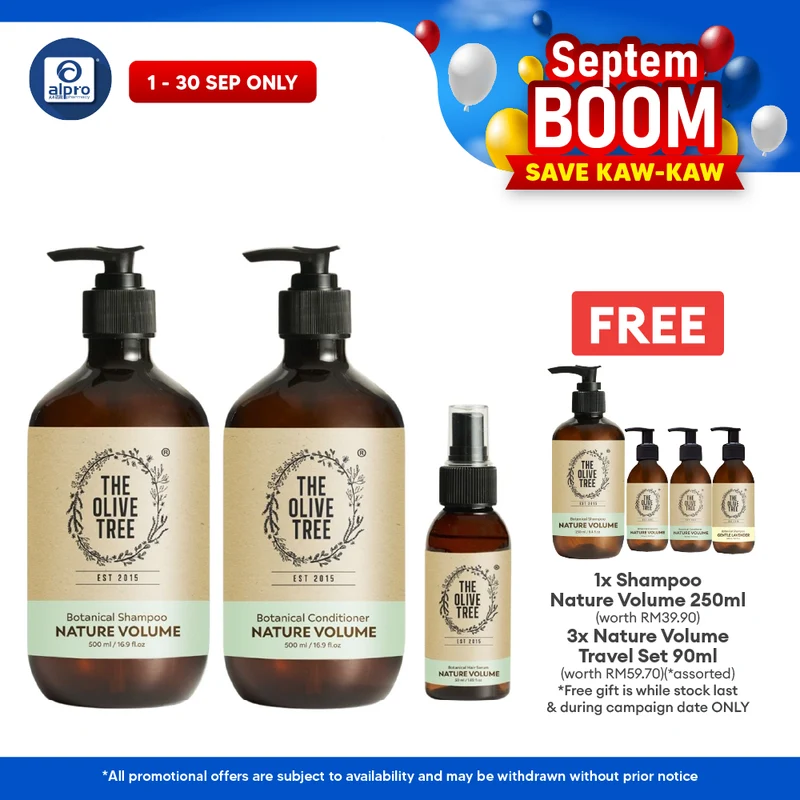 The Olive Tree Hair Fall Rescue Set Nature Volume Trio (Shampoo, Conditioner, Hair Serum)