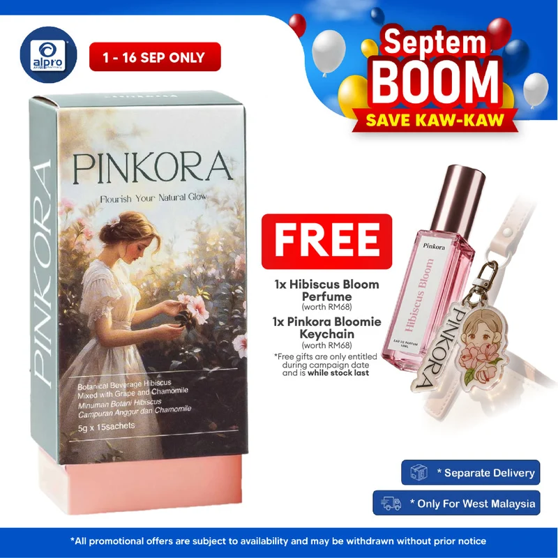 Pinkora Blossie Oral Beauty Drink (Botanical Beverage Hibiscus) 5g ×15s | Supports Skin Health & Radiance Within