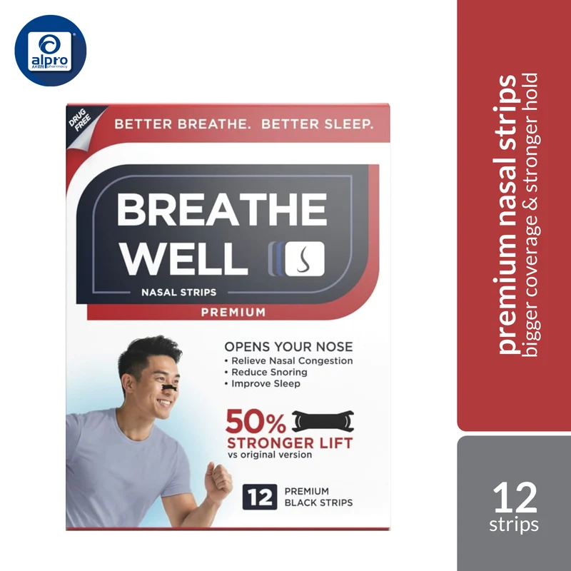 Breathe Well Nasal Strips Premium 12s | 50% Bigger Coverage & Stronger Hold
