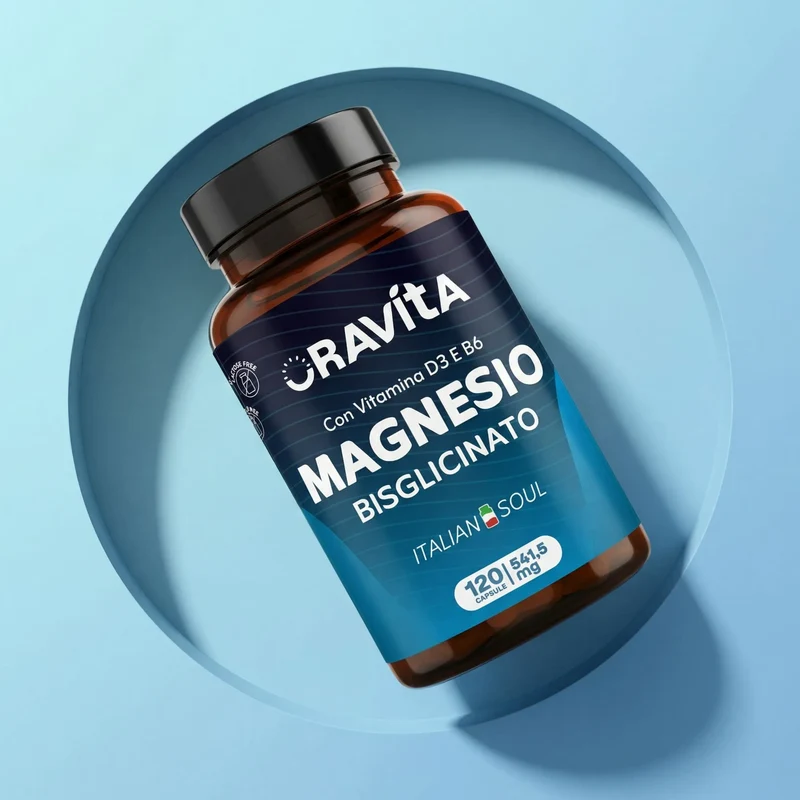 Magnesio Bisglicinato 450mg + Vitamina D3 e B6 | 120 Capsule Vegetali