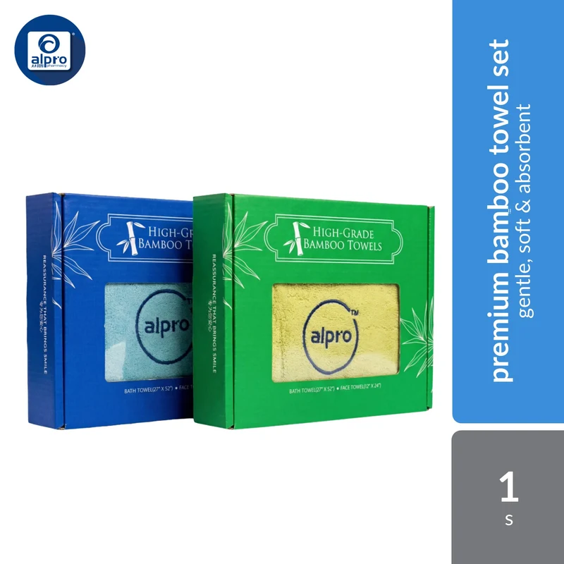 Alpro GWP High Grade Bamboo Towel Set (Bath Towel x1 + Face Towel x1) 1s | Gentle, Soft & Absorbent