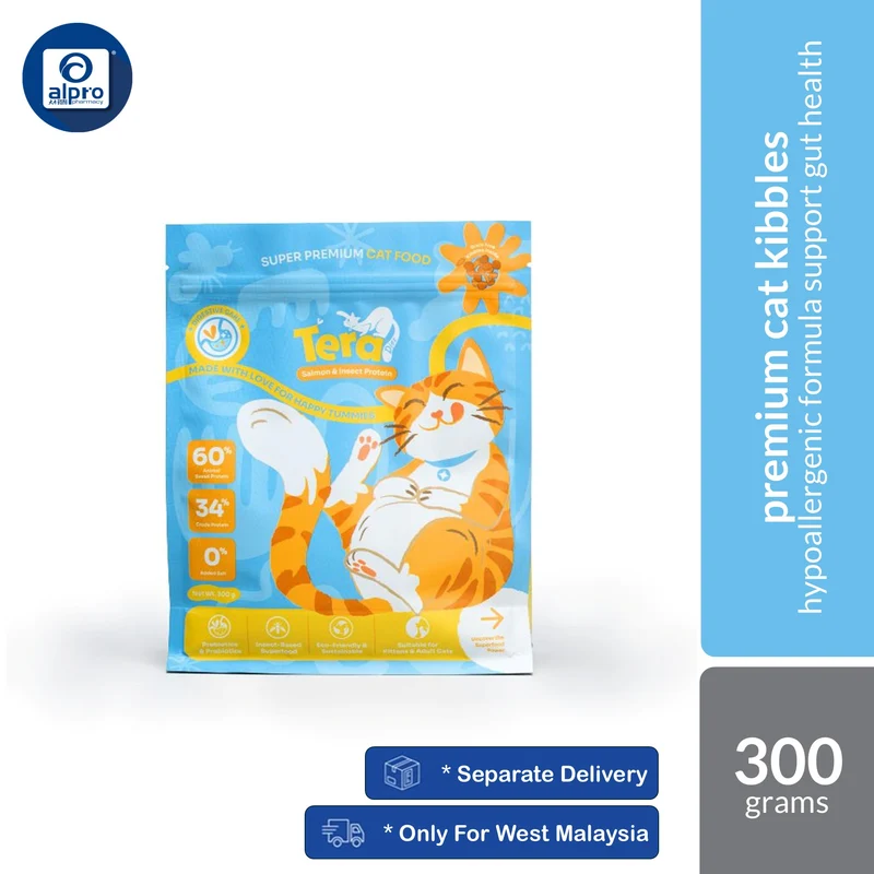 Tera Diet Super Premium Salmon & Insect Hypoallergenic Cat Kibbles 300g | Ideal Choice for Cats with Food Allergies