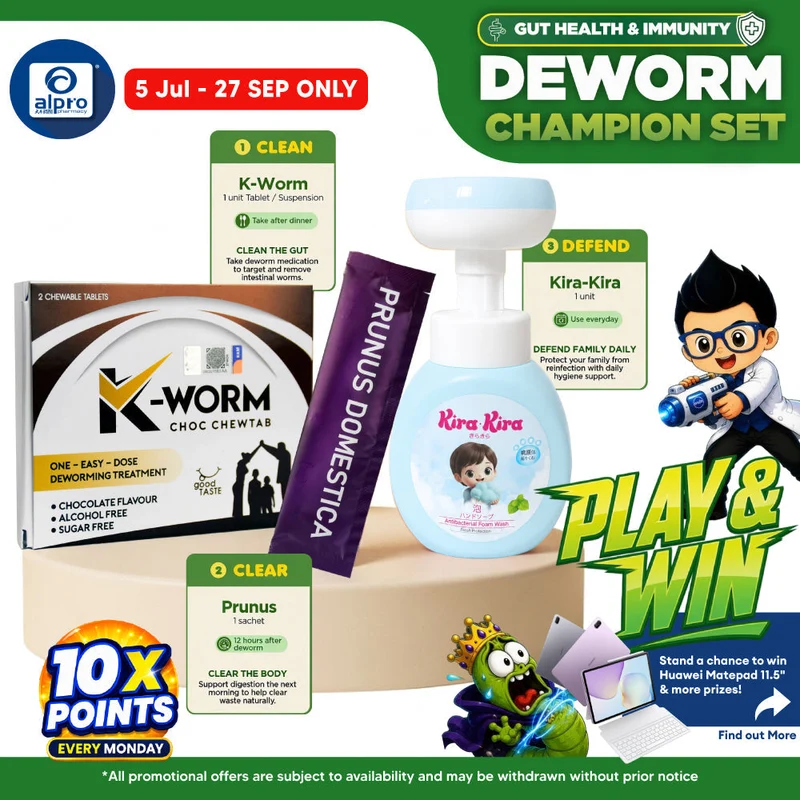 (Deworm Champion Set) K-Worm Chewtab, Paw-Shaped Foam Wash and Prunus Domestica
