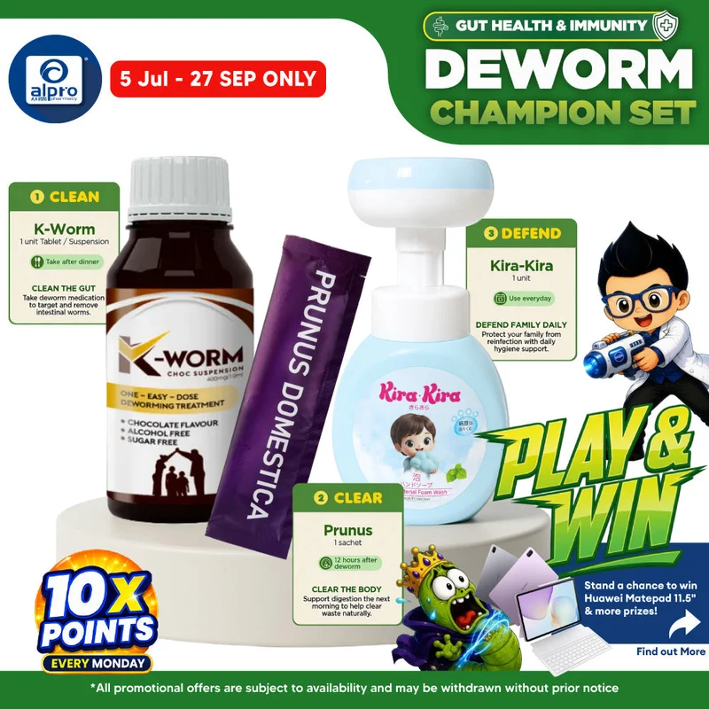 (Deworm Champion Set) K-Worm Suspension, Paw-Shaped Foam Wash and Prunus Domestica