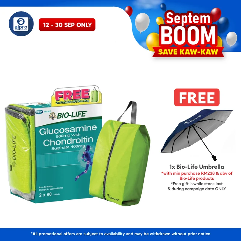 Bio-Life Glucosamine & Chondroitin 90s ×2 Bottles + FREE Shoe Bag | Glucosamine & Chondroitin for Joint Health