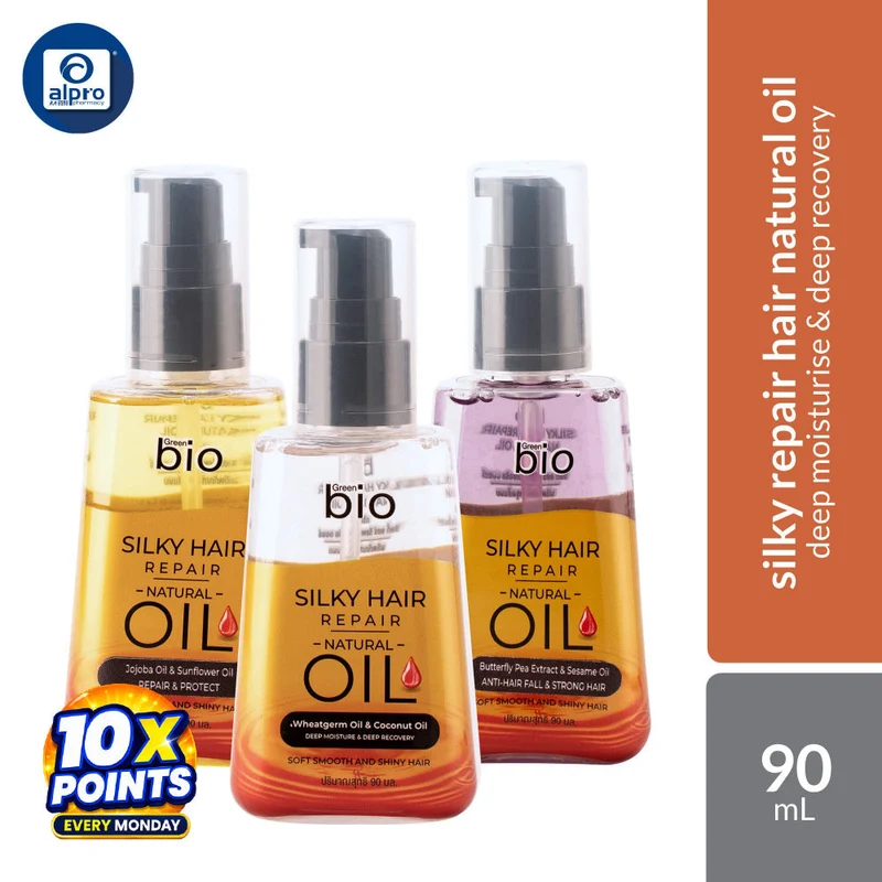 Green Bio Silky Hair Repair Oil 90mL (Wheatgerm & Coconut Oil / Jojoba & Sunflower Oil / Butterfly Pea Extract & Sesame)