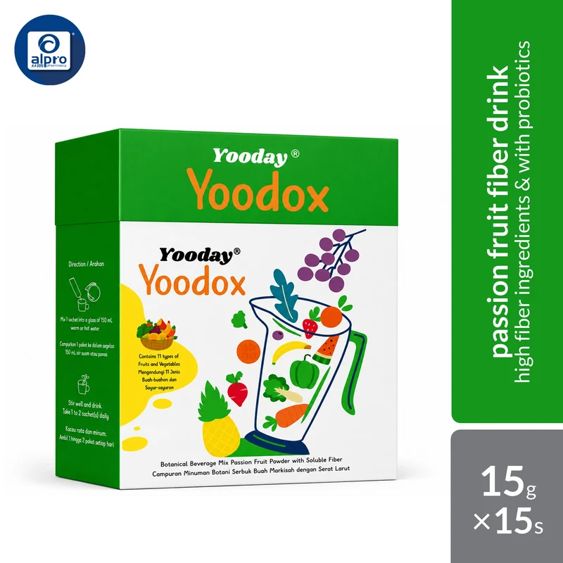 Yooday Yoodox Fibre Drink 15g ×15s | Botanical Beverage Mix Passion Fruit Powder with Soluble Fiber