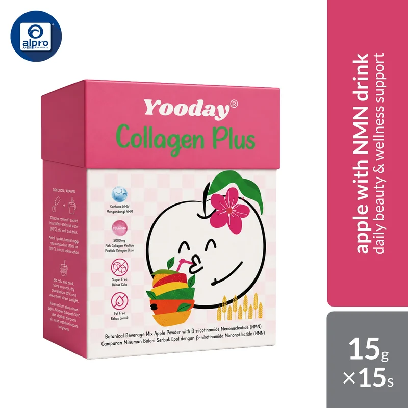 Yooday Fish Collagen Plus Fish Peptide Powder NAD+ NMN 15g ×15s | Botanical Beverage Mix Apple Powder with β-NMN