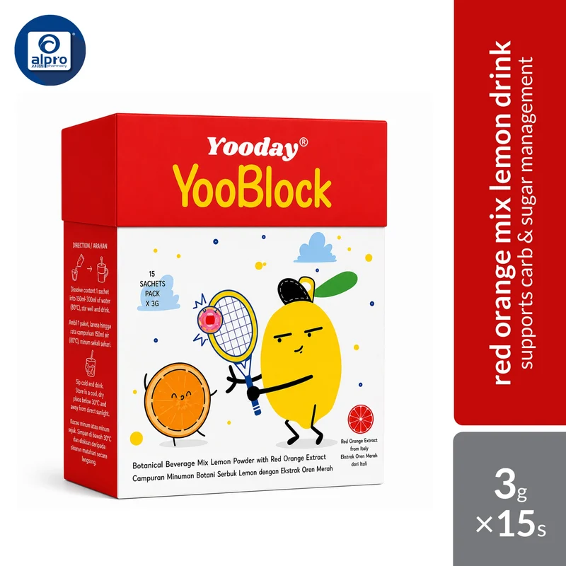 Yooday YooBlock Carb Blocker 3g ×15s | Botanical Beverage Mix Lemon Powder with Red Orange Extract