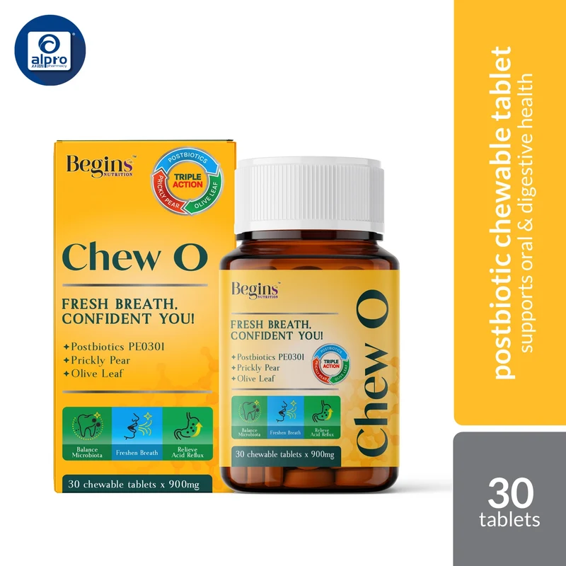 Begins Nutrition Chew O Postbiotic Chewable Tablet 30s | Supports Oral & Digestive Health