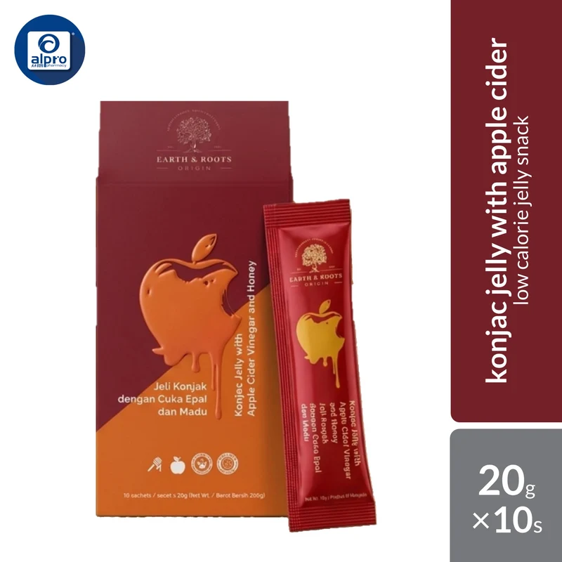 Earth & Roots Konjac Jelly with Apple Cider Vinegar & Honey 200g | Low Calorie Fibre Jelly Sachet