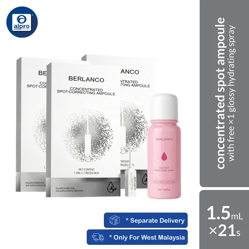 Berlanco Night Spot Correcting Ampoule 1.5mL × 21s + FOC Glossy Hydrating Spray 1s | Improves Skin Radiance