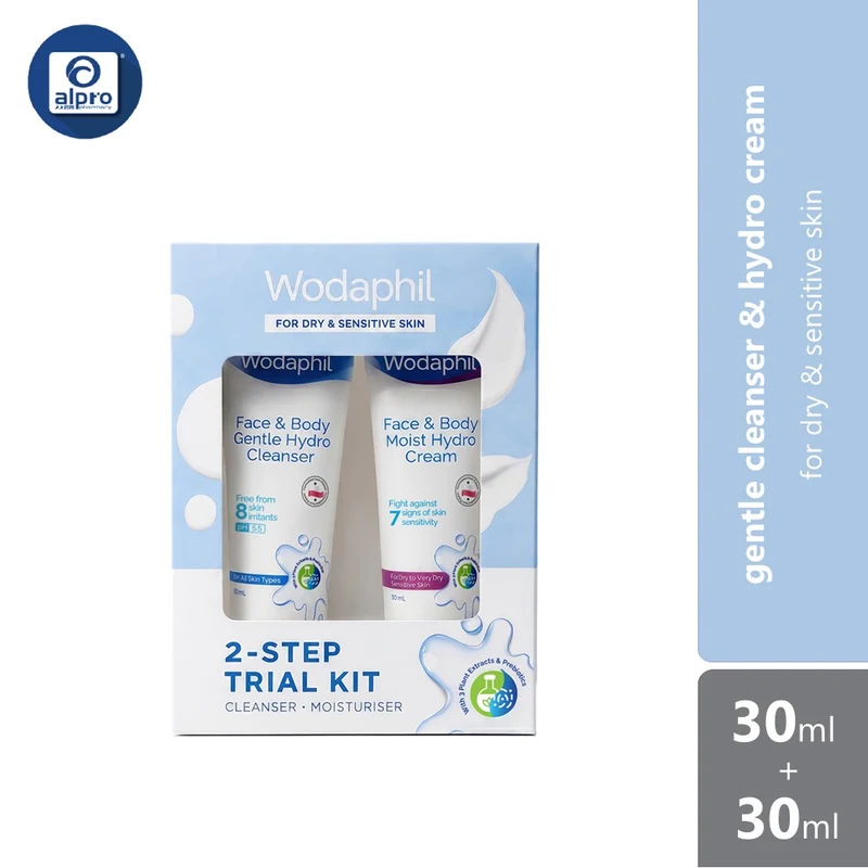 Wodaphil Trial Kit Gentle Cleanser 30ml & Hydro Cream 30ml | Gentle Barrier Care for Dry & Sensitive Skin
