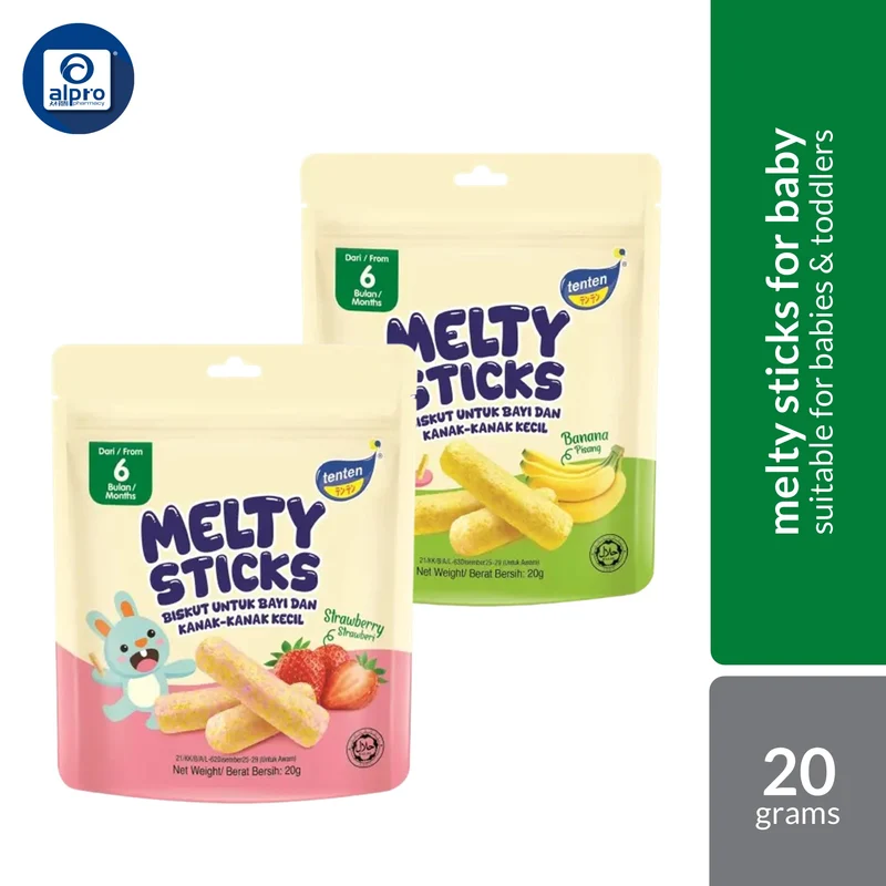 TenTen Melty Sticks Baby Snacks (Banana / Strawberry) 20g | Easy-to-Melt Baby Finger Snack
