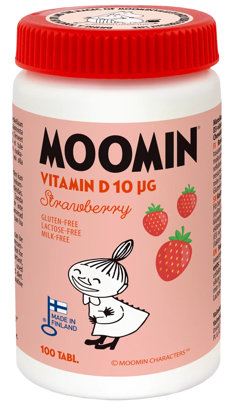 Mumin D-vitamin 10 µg jordgubb tuggtablett 100 st
