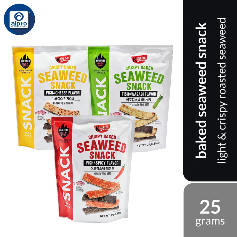KstylEat Food Seaweed Snack (Fish & Cheese/ Fish & Spicy/ Fish & Wasabi) Flavour 25g | Light & Crispy Roasted Seaweed
