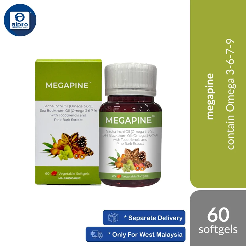 Megapine™ 60s | Sacha Inchi Oil (Omega 3•6•9), Sea Buckthorn Oil (Omega 3•6•7•9) with Tocotrienols & Pine Bark