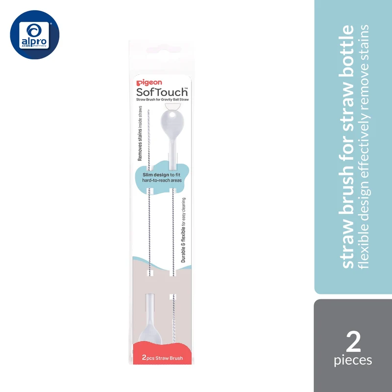 Pigeon 81303 Straw Brush For SofTouch Straw Bottle 2pc | Flexible Design Effectively Remove Stains