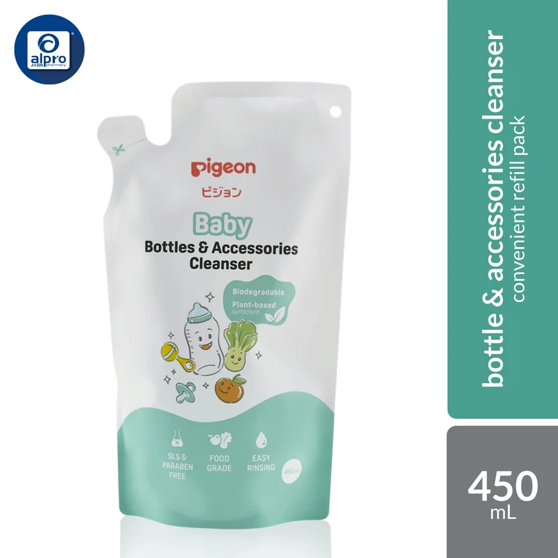 Pigeon 79812 Baby Bottle & Accessories Cleanser 450mL Refill | Plant-Based Surfactant Effectively Kill Bacteria & Remove