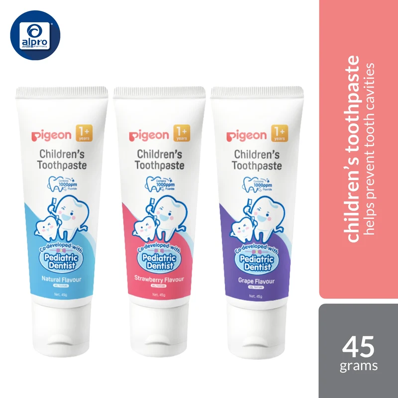 Pigeon 81207 Children Toothpaste (Natural / Strawberry / Grape) +1year 45g | Natural Konjac-Based Abrasive