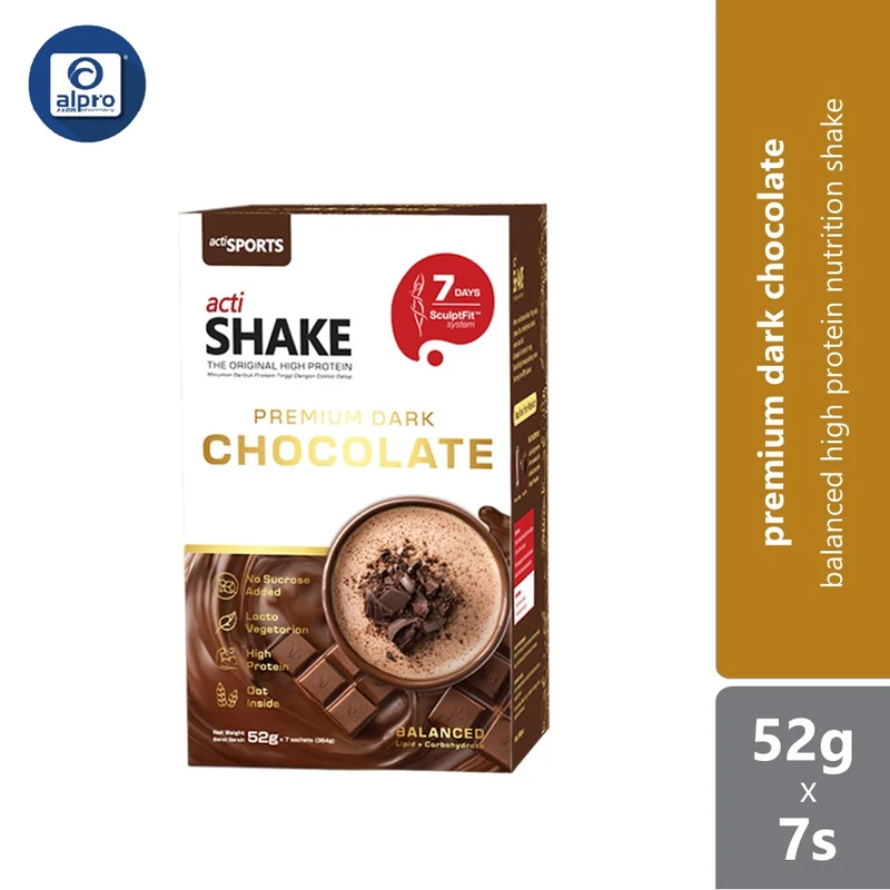 ActiShake Premium Dark Chocolate 52g 7s | Balanced High Protein Nutrition Shake