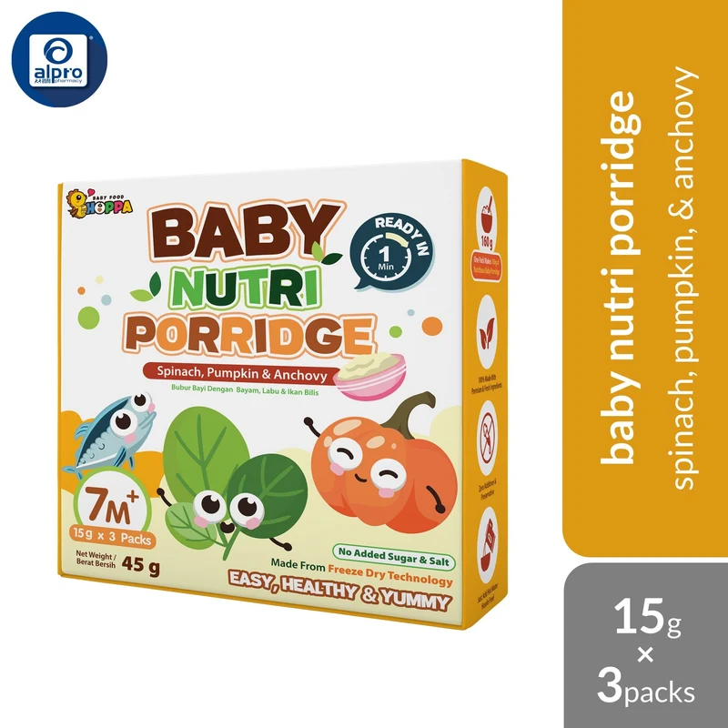 Hoppa Baby Nutri Porridge 45g (15g ×3s) | Freeze-Dried Ready Baby Meal (7 Months+)