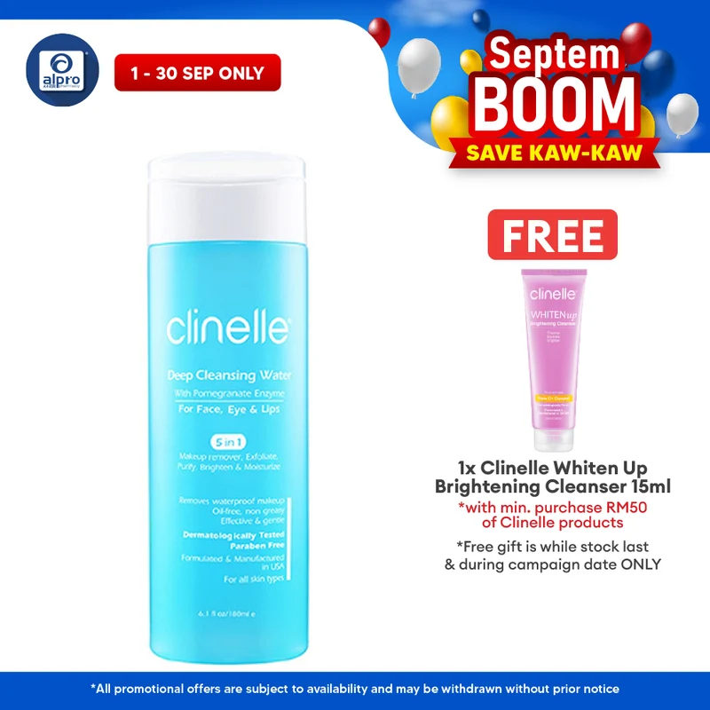 Clinelle Deep Cleansing Water 180mL | Removes Waterproof Makeup Without Leaving Any Oily Residue