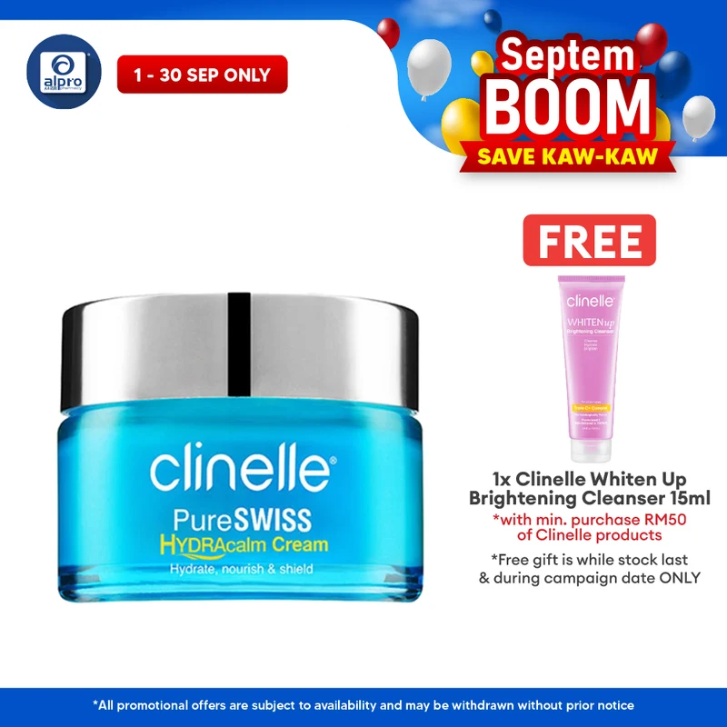 Clinelle PureSWISS HYDRAcalm Cream 40mL | Reduces Dry Lines & Oil Secretion
