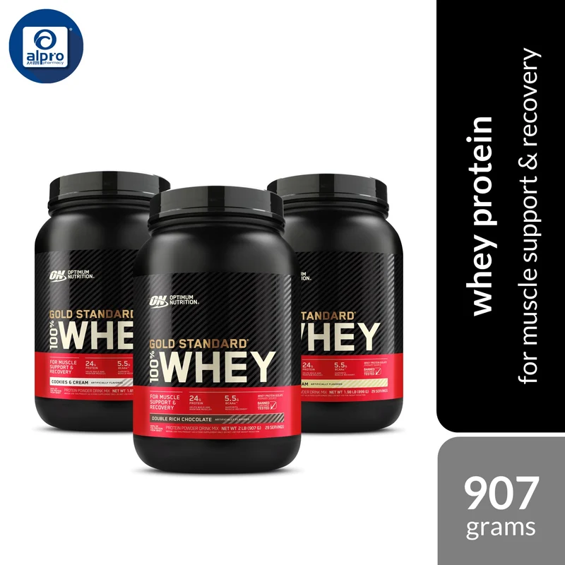 Optimum Nutrition 100% Whey Gold Standard GF (Double Rich Chocolate 907g/ Cookies & Cream 837g/ Vanilla Ice Cream 899g)