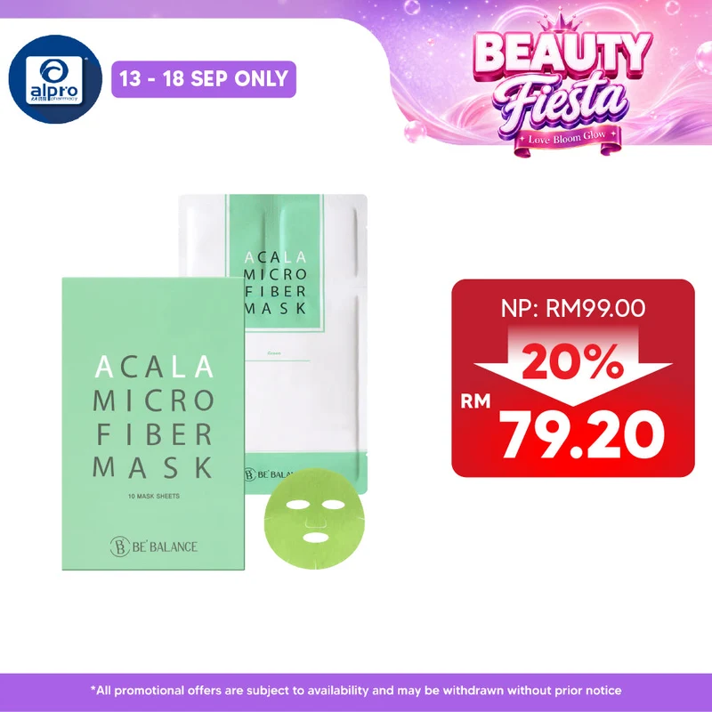 BE'BALANCE Acala Microfiber Mask 10s (Green) | Clarifying Skin Balance