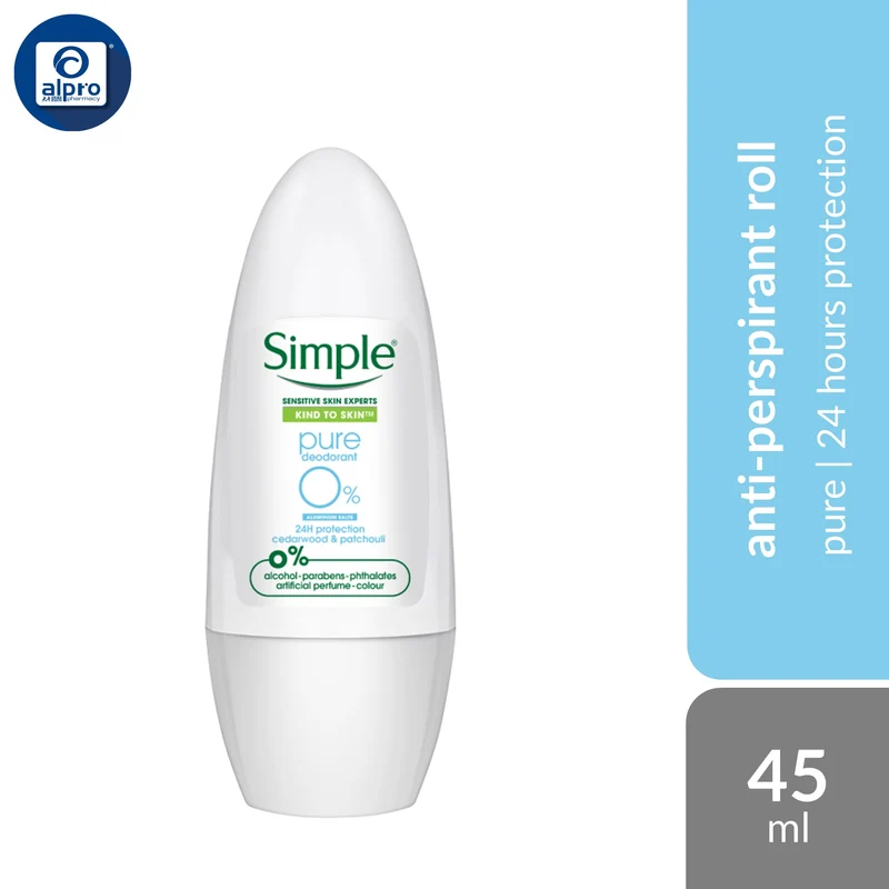 Simple Pure Anti-Perspirant Roll On 45ml | 24 Hours Of Sweat & Odour Protection